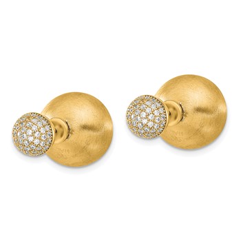 Sterling Silver Gold-Tone Satin CZ Double Sided Ball Earrings — alternate view