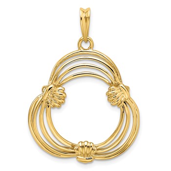 Wideband Distinguished Coin Jewelry 14k Polished Triple Wire 16.5mm Shell Prong Coin Bezel Pendant