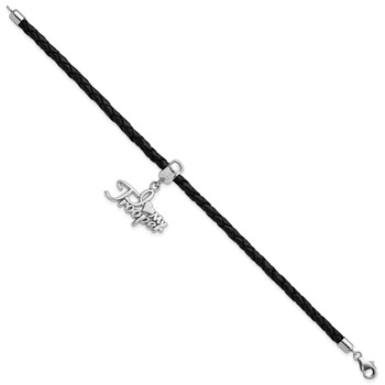 Sterling Silver Polished I Heart My Trooper Bead Leather Bracelet — alternate view