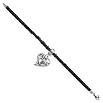 Sterling Silver I Heart My Volunteer Bead Black Leather Bracelet — alternate view
