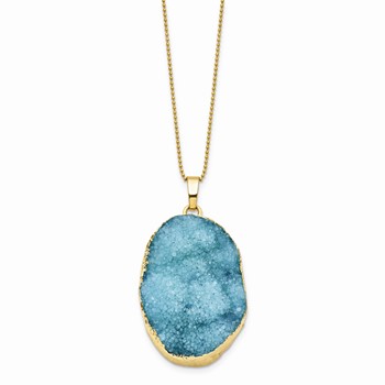 Sterling Silver Gold-tone Blue Druzy 30in Necklace — alternate view