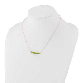 Sterling Silver Gold-tone Polished Green Agate Beaded Bar Necklace — alternate view