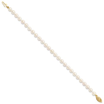 14k 5-6mm White Round Saltwater Akoya Cultured Pearl 8 inch Bracelet — alternate view