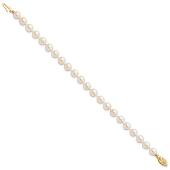 14k 6-7mm White Round Saltwater Akoya Cultured Pearl 8 inch Bracelet — alternate view