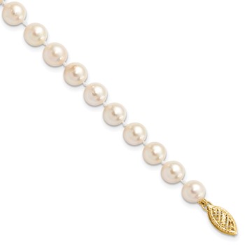 14k 6-7mm White Round Saltwater Akoya Cultured Pearl 8 inch Bracelet