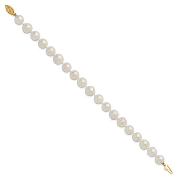 14k 8-9mm White Round Saltwater Akoya Cultured Pearl 8 inch Bracelet — alternate view
