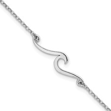 Image of Sterling Silver Rhodium-plated Polished Wave 9 inch with a 1 inch extention Anklet