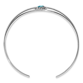 Sterling Silver Rhodium-plated Polished and Antiqued Blue Crystal Turtle Bangle — alternate view