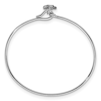 Sterling Silver Rhodium-plated Polished and Antiqued Thin Dangle Blue Crystal Turtle Hook Bangle — alternate view