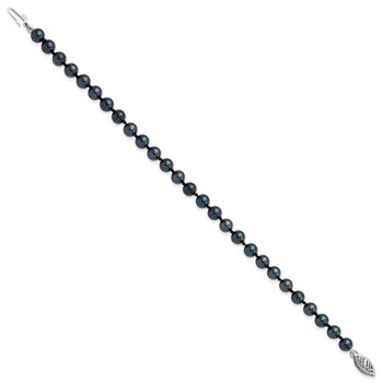 14k White Gold 5-6mm Black Round Saltwater Akoya Cultured Pearl 8 inch Bracelet — alternate view