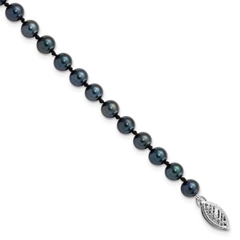 14k White Gold 5-6mm Black Round Saltwater Akoya Cultured Pearl 8 inch Bracelet