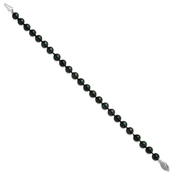 14k White Gold 6-7mm Black Round Saltwater Akoya Cultured Pearl 8 inch Bracelet — alternate view