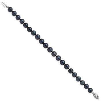 14k White Gold 7-8mm Black Round Saltwater Akoya Cultured Pearl 8 inch Bracelet — alternate view