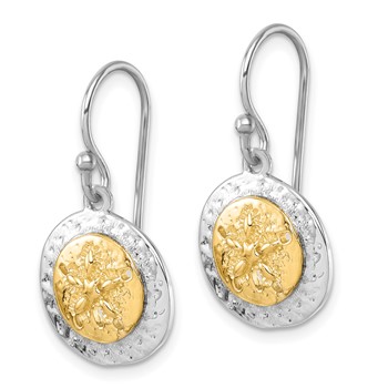 Sterling Silver Rhodium-plated Gold-tone Textured Sand Dollar Dangle Earrin — alternate view