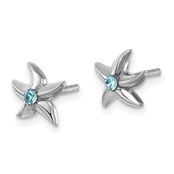 Sterling Silver Rhodium-plated Polished Crystal Starfish Post Earrings — alternate view