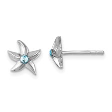 Image of Sterling Silver Rhodium-plated Polished Crystal Starfish Post Earrings
