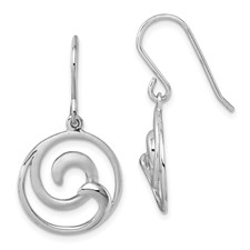 Image of Sterling Silver Rhodium-Plated Polished and Brushed Double Wave Dangle Earrings