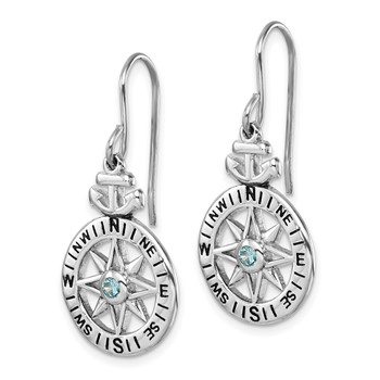 Sterling Silver Rhodium-Plated Polished CZ Compass Dangle Earrings — alternate view