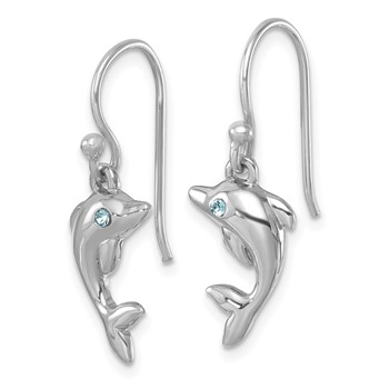Sterling Silver Rhodium-plated Polished Dolphin Dangle Earrings — alternate view