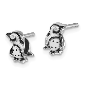 Sterling Silver Rhodium-plated Polished Enamel Penguin Post Earrings — alternate view