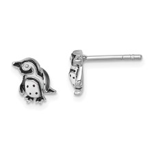 Image of Sterling Silver Rhodium-plated Polished Enamel Penguin Post Earrings