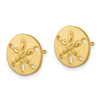 Sterling Silver Rhodium-plated Brushed and Polished Gold-tone Sand Dollar Post Earrings — alternate view