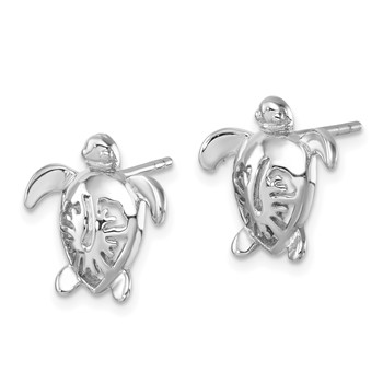 Sterling Silver Rhodium-Plated Polished Flower Back Turtle Post Earrings — alternate view