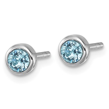 Sterling Silver Rhodium-Plated Polished Blue Crystal 3.5mm Post Earrings — alternate view