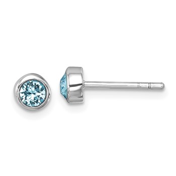 Sterling Silver Rhodium-Plated Polished Blue Crystal 3.5mm Post Earrings