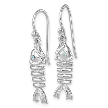 Sterling Silver Rhodium-plated Polished Crystal Eye Bonefish Dangle Earring — alternate view