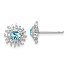 Image of Sterling Silver Rhodium-Plated Polished Blue Crystal Sun Post Earrings