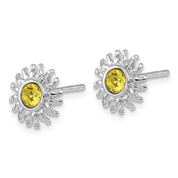 Sterling Silver Rhodium-Plated Polished Yellow Crystal Sun Post Earrings — alternate view