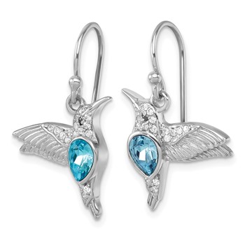 Sterling Silver Rhodium-plated Polished Crystal Inlay Hummingbird Dangle Earrings — alternate view