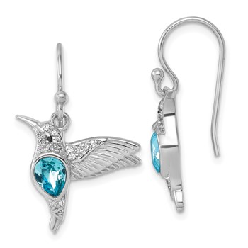 Sterling Silver Rhodium-plated Polished Crystal Inlay Hummingbird Dangle Earrings