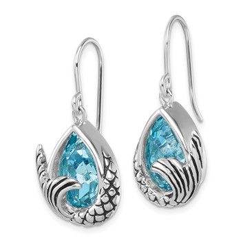 Sterling Silver Rhodium-plated Crystal Mermaid Tail Dangle Earrings — alternate view
