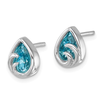 Sterling Silver Rhodium-Plated Polished Crystal Wave Post Earrings — alternate view