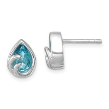 Image of Sterling Silver Rhodium-Plated Polished Crystal Wave Post Earrings