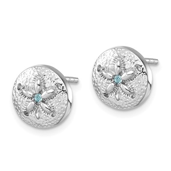 Sterling Silver Rhodium-Plated Textured Crystal Sand Dollar Post Earrings — alternate view