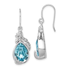 Image of Sterling Silver Rhodium-Plated Polished CZ Mermaid Dangle Earrings