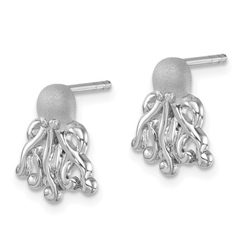 Sterling Silver Rhodium-plated Polished Octopus Post Earrings — alternate view