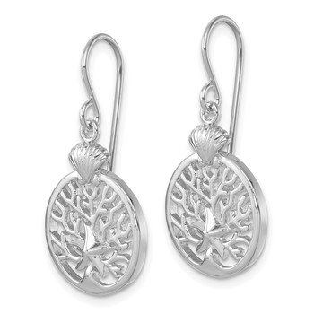 Sterling Silver Rhodium-plated Polished Starfish and Scallop Shell Reef Dangle Earring — alternate view