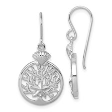 Image of Sterling Silver Rhodium-plated Polished Starfish and Scallop Shell Reef Dangle Earring