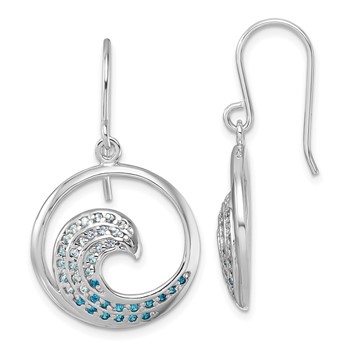 Sterling Silver Rhodium-Plated Polished CZ Wave Dangle Earrings