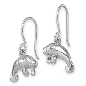 Sterling Silver Rhodium-Plated Manatee Dangle Earrings — alternate view