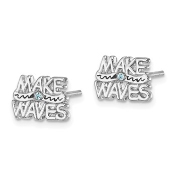 Sterling Silver Rhodium-Plated Polished 'Make Waves' Crystal Post Earrings — alternate view