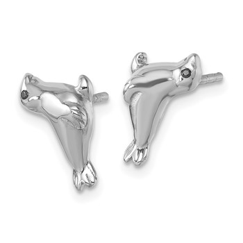 Sterling Silver Rhodium-plated Polished CZ Eye Sea Lion Post Earrings — alternate view