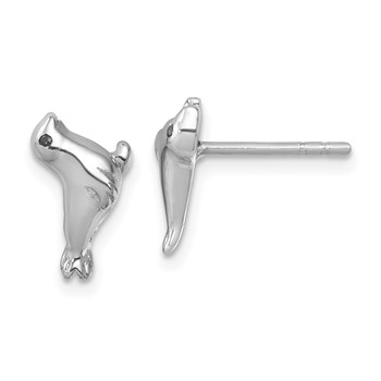 Sterling Silver Rhodium-plated Polished CZ Eye Sea Lion Post Earrings