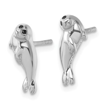 Sterling Silver Rhodium-plated Polished CZ Eye Harbor Seal Post Earrings — alternate view