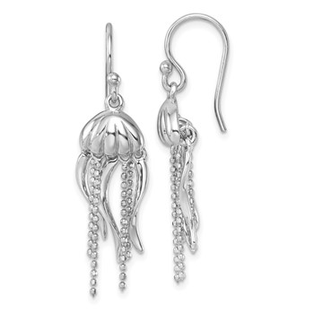 Sterling Silver Rhodium-plated Polished Moveable Jellyfish Dangle Earrings