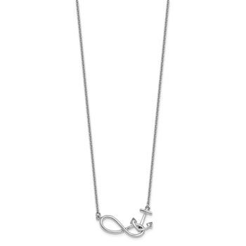 Sterling Silver Rhodium-Plated Polished Anchor and Eternity Symbol 17 inch with a 1 inch extention Necklace — alternate view